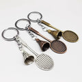 Hot Selling Creative Vintage Metal Mini Badminton Charm Pendant Keychain for Sports Activities Gifts