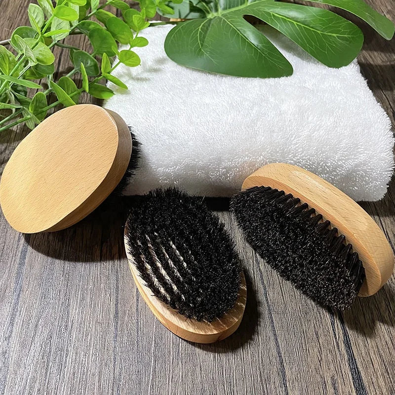 Wholesale Stock Beard Styling Brush 100% Boar Bristle Beard Brushes Beech Wooden Moustache Brush for Men