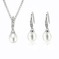 Simple Design 925 Sterling Silver Drop Cultured Freshwater Hook Pearl Earring Necklace Set Women Jewelry
