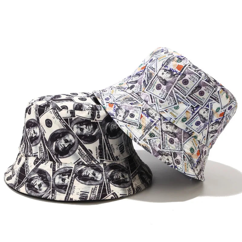 New Dollar Print Bob Chapeau Streetwear Men Bucket Hats Two Side Reversible Fisherman Hat Outdoor Gorros Pescador Hip Hop Cap