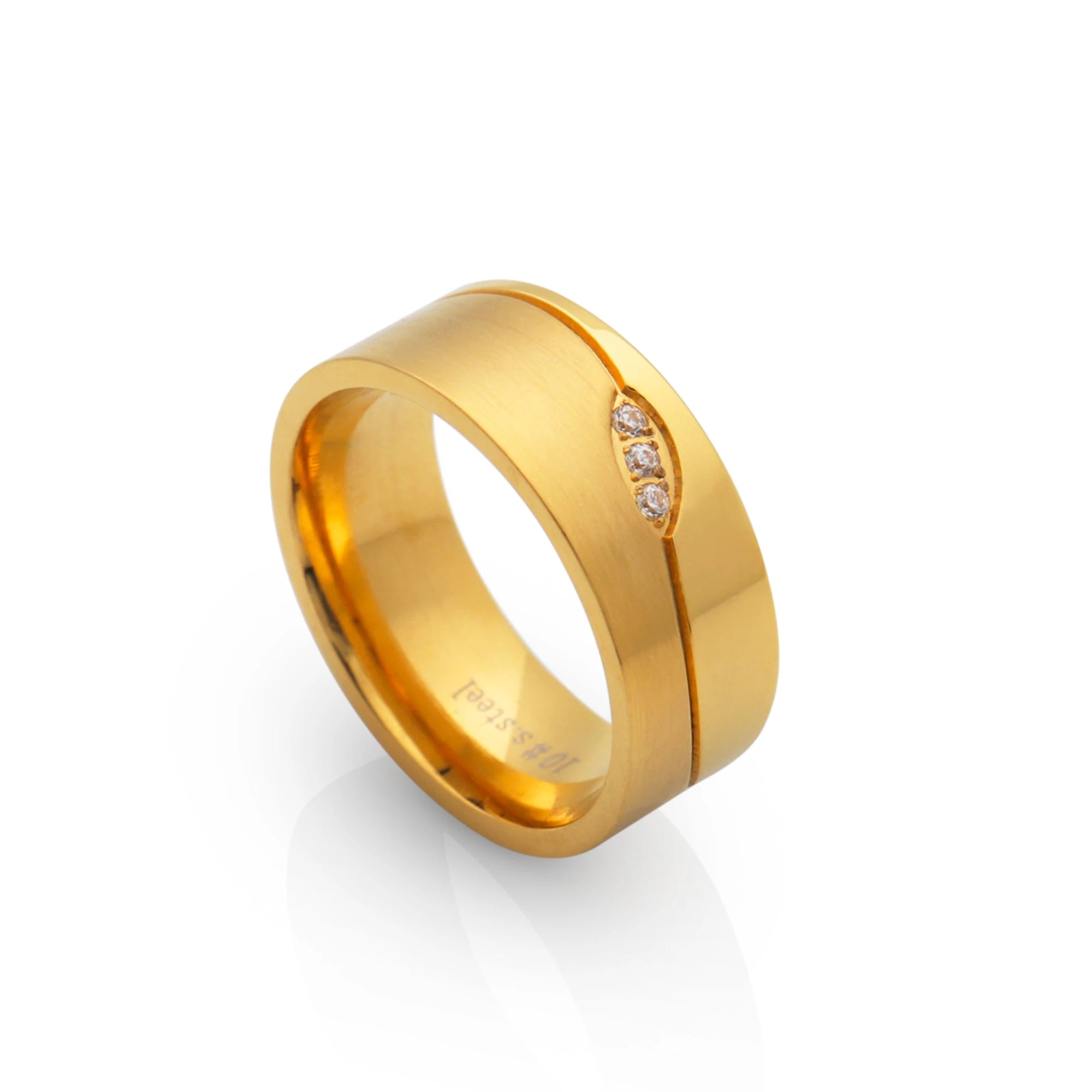 Chris April in Stock Fashion Jewellery PVD Gold Plated 316L Stainless Steel Men Band Ring with Zircon