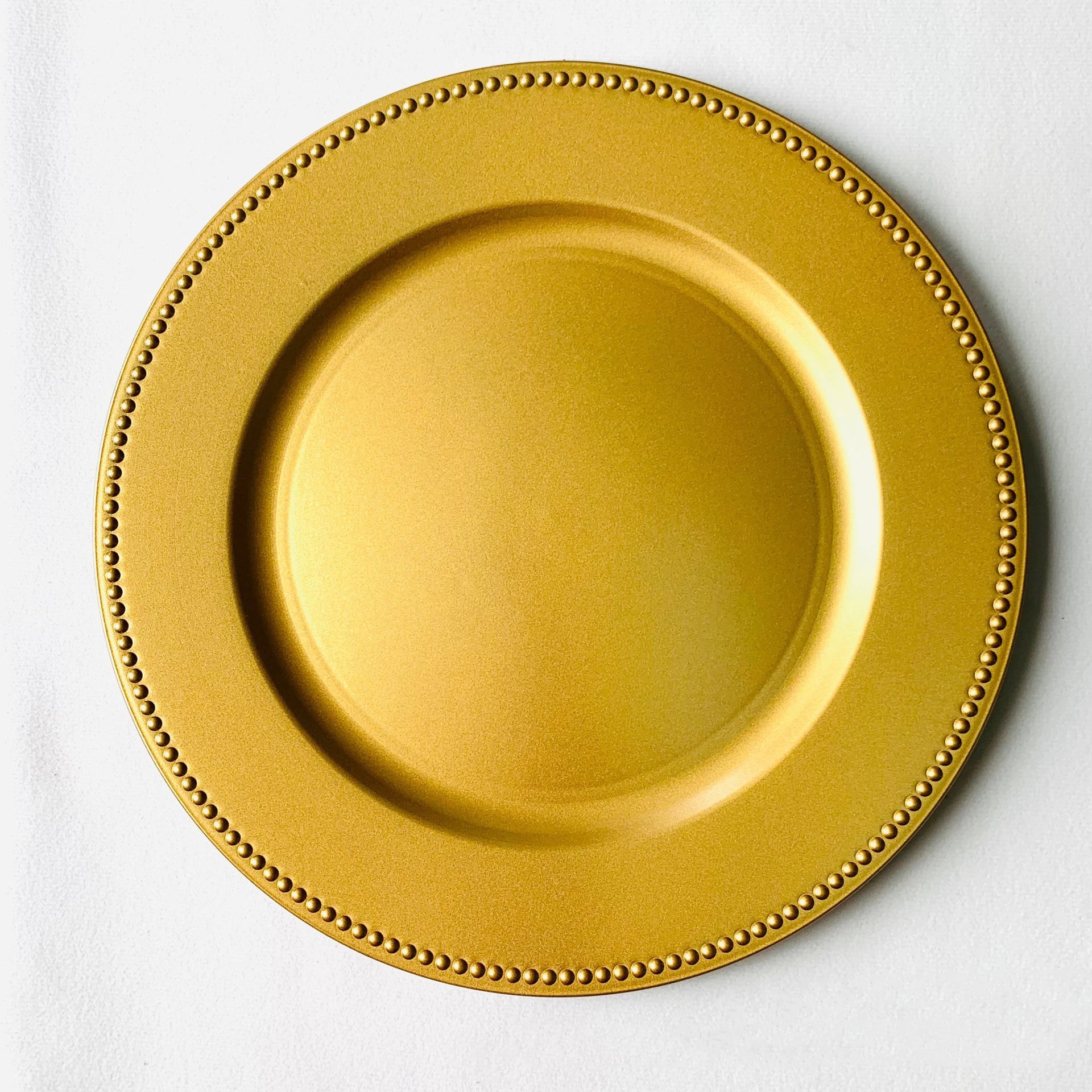 Wedding 13 Inch Decorative Round Gold Foil Plastic Charger Plate with Gold Beads for Event Dinner Plate