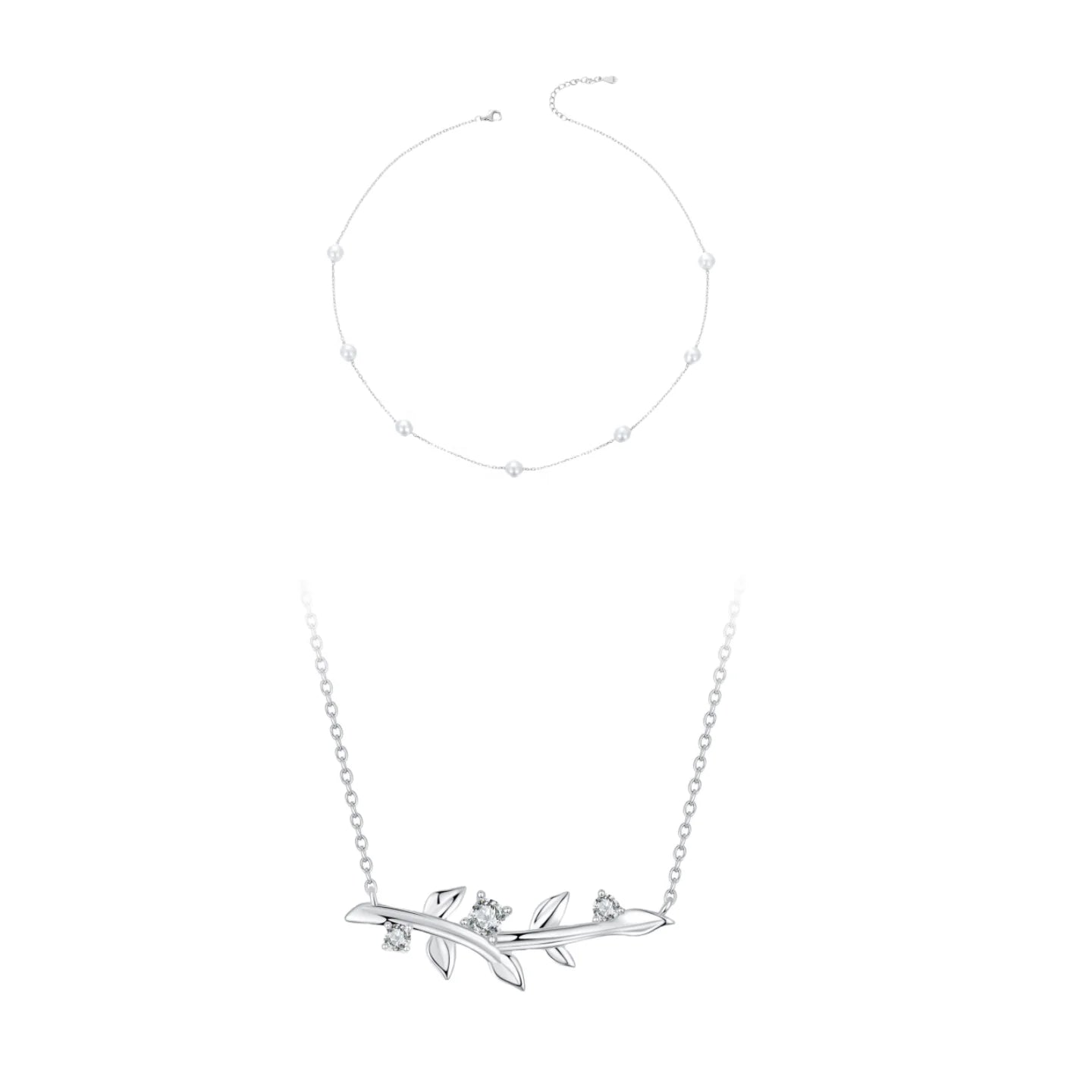925 Sterling Silver Fashion Jewelry Necklaces Fine Jewelry Wholesale Zirconia Simple Beaded Leaf Pendant Necklace