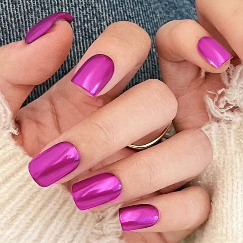 24pcs Per Set Mirror Silver White Blue Green Purple Full Cover False Nails Square Stiletto Shape Press on Nail Tips