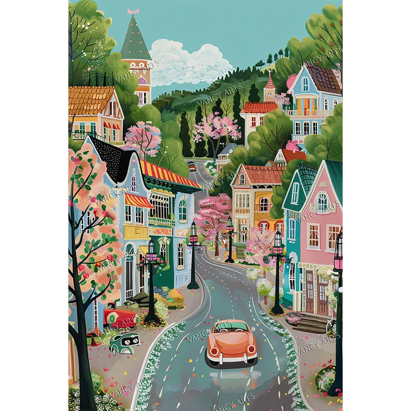 Vancy Arts Bulk 2025 Beautiful  Quite Town View Customized Size Diamond Paintings Resin Drills with Popular Fairy Drills Kit