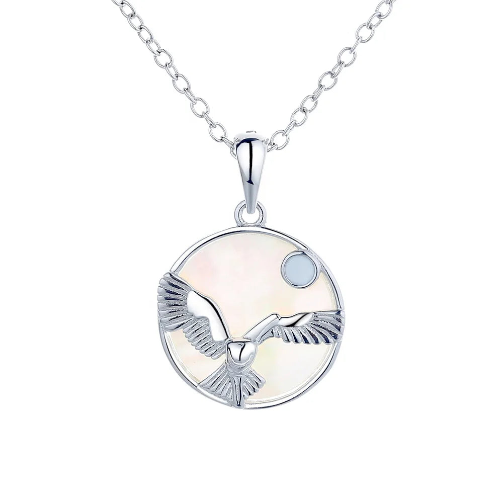 New 925 Pure Silver White Shell Eagle Necklace Creative Small Animal Clavicle Chain Female Pendant