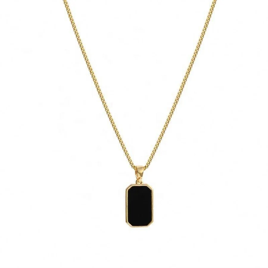 YL Trendy Gold Square Black Shell Titanium Steel Necklace - Geometric Non-Fading Versatile Jewelry