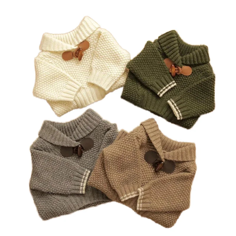 Pet Knitted Horn Button Sweater Solid Pattern Cotton Clothes for Small Dogs for Teddy Bichon Frise Poodle Pomeranian