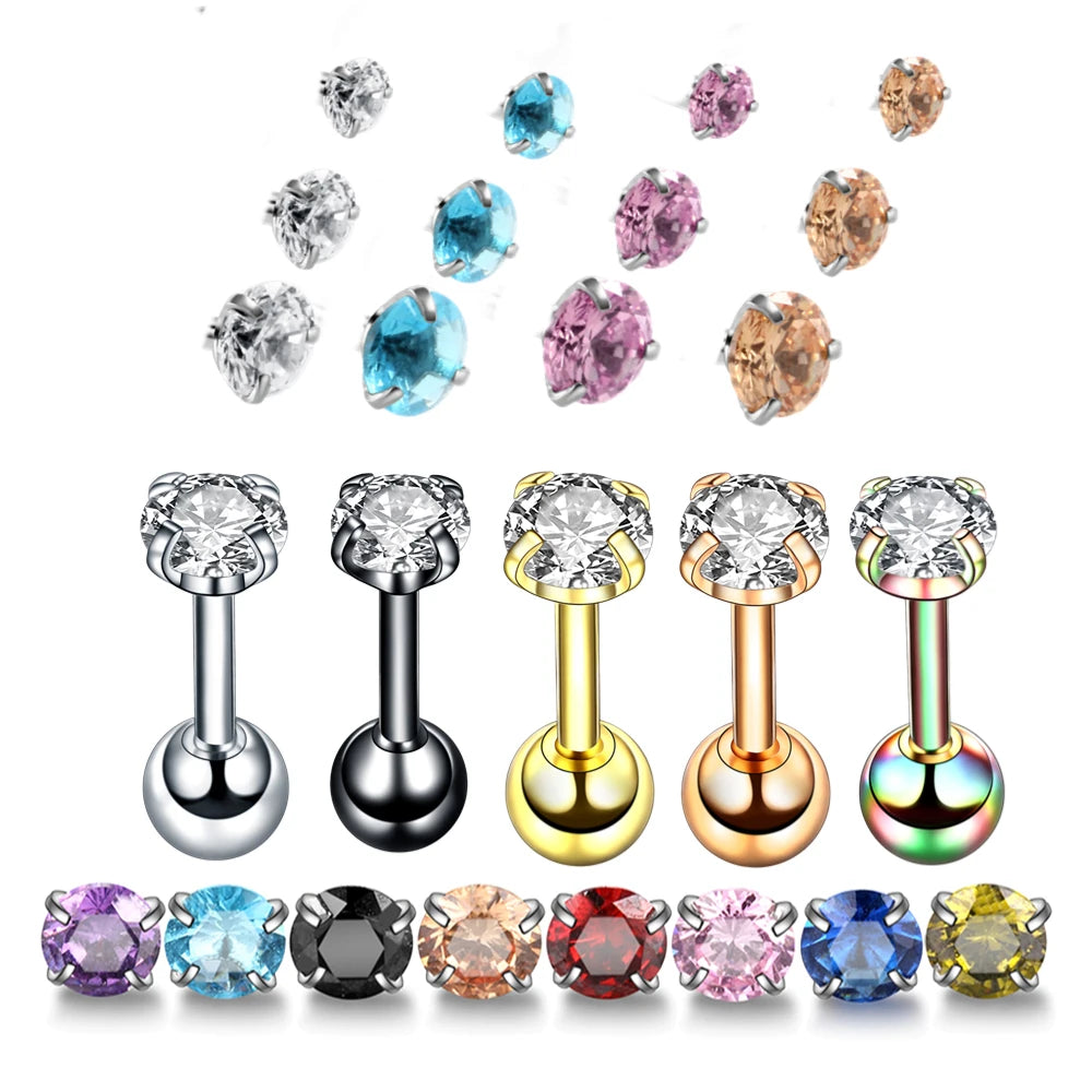 Fashion CZ Earring Stud Stainless Steel Women Men Ear Cartilage Stud Helix Tragus Daith Piercing Jewelry