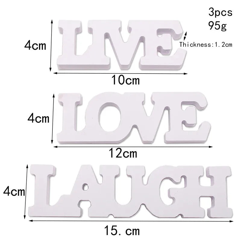 New Style English Letter "LIVE LOVE LAUGH" White Word Signs Wooden Letters for Home Decor