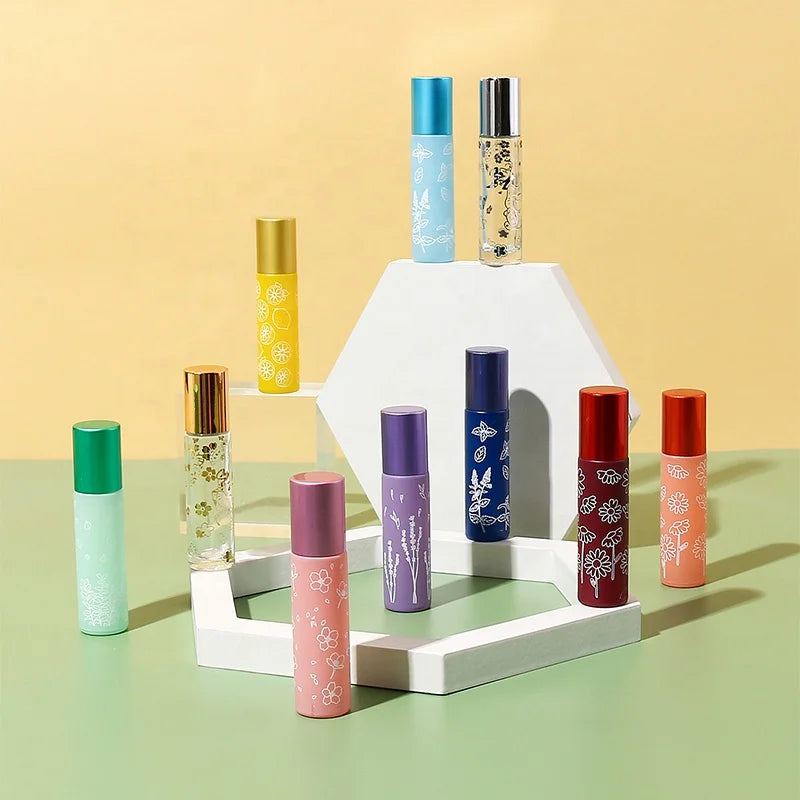 Eye Cream Glass Roller Bottle RTS Empty Round Printing 10ml Perfume Essential Oil Cosmetic Container with Roll on Bottle