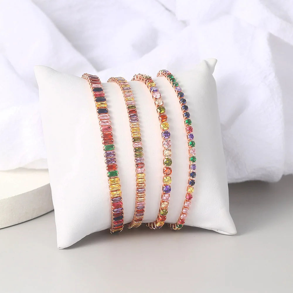 Fashion European and American  Bling Bling Color Zircon Bracelet Female Full Drill Adjustable Crystal Tennis Chain for Women