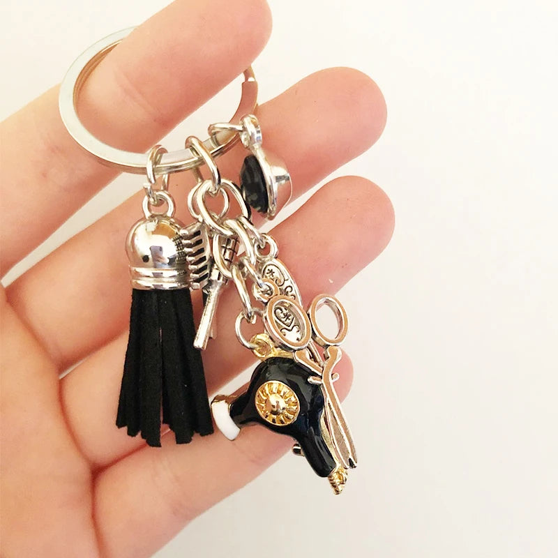 New Fashion DIY Manual Hairstyle Gift Charm Tassel Keychain Retro Jewelry Mini Hairdressing Scissors Hair Dryer Comb Keyring