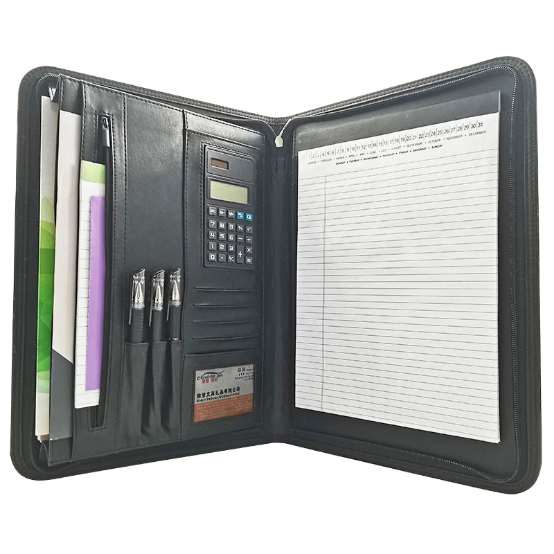 Modernqiu Wholesale Custom File Folder Leather Padfolio with Calculator Multi-fuction Business Briefcases