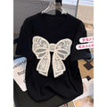 Boutique Wholesale 2025 Summer New Fashionable Round Neck Bow Short Sleeved Loose and Versatile Women's T-shirt