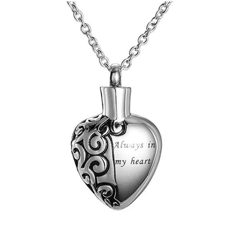 Antique Jewelry Funeral Titanium Steel Heart Shaped Laser Custom Perfume Pendant Accessories Always in My Heart