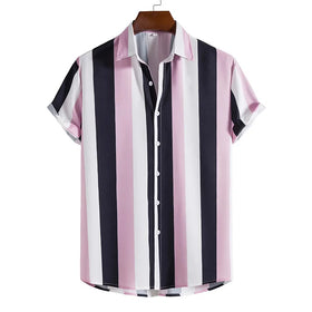 Hot Sale New Men's Fashion Trend Casual Short-sleeved Striped Stylish Shirts for Men