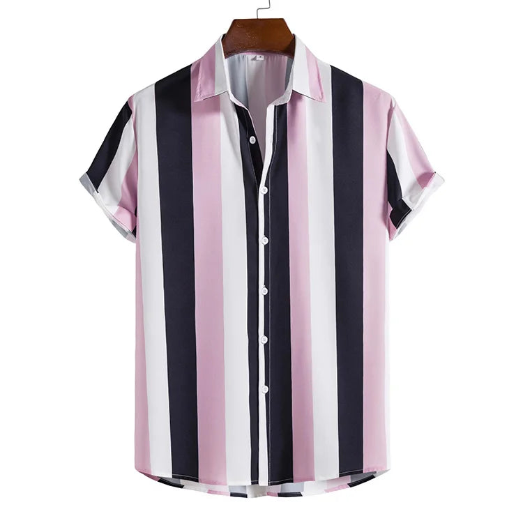 Hot Sale New Men's Fashion Trend Casual Short-sleeved Striped Stylish Shirts for Men