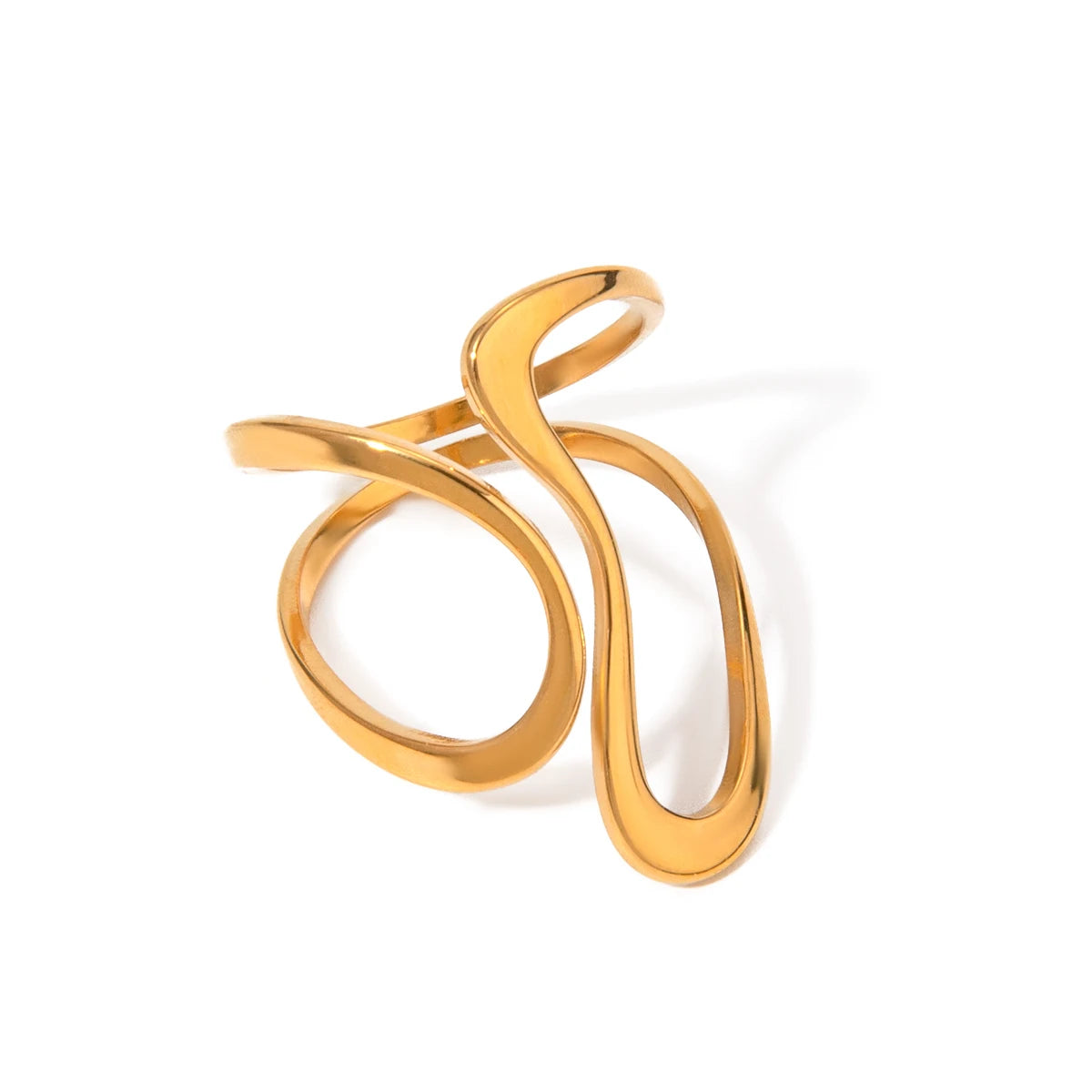 N&S 18K Gold Stainless Steel Glossy Line Irregular Shaped Open Ring