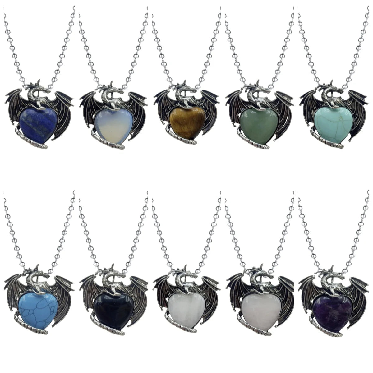 Wholesale Fashion Gemstone Vintage Punk Jewelry Wing Dragon Natural Healing Quartz Crystal Stone Pendant Necklace