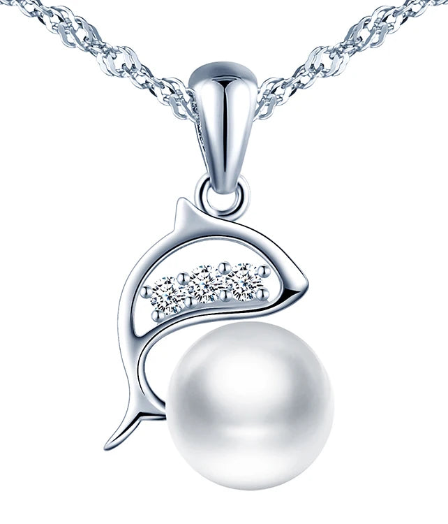 New Design White Pearl Jewelry 925 Sterling Silver Dolphin Necklace