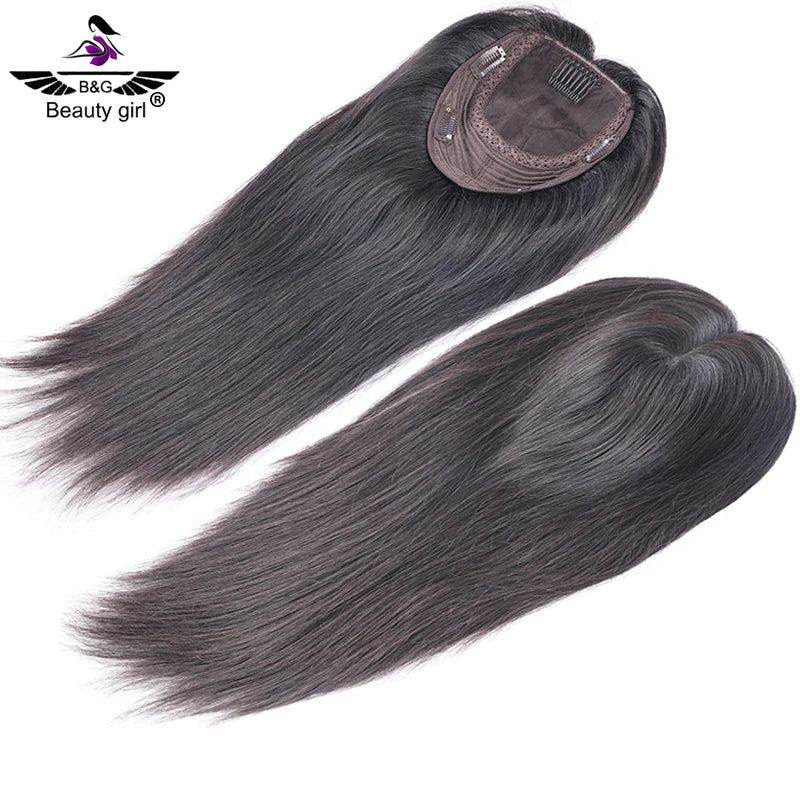 Ready to Ship Raw Virgin Human Hair Toppers for Women High Density Natural Black Clip in Silk Base Jewish Hair Topper