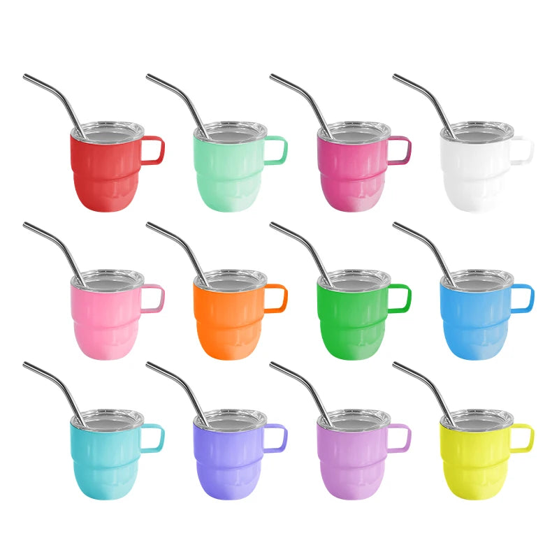 New 3oz Coffee Mugs With Handle Spray Coating 12 Colors Stainless Steel Shot Glass With Steel Lids Customize Logo