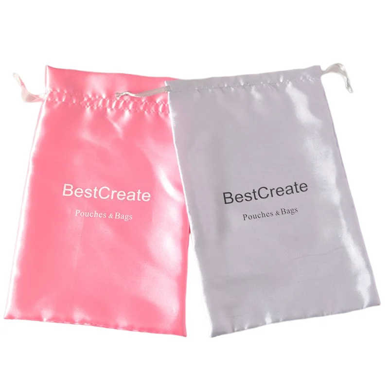 Custom Logo 20x30cm Soft Drawstring Satin Bride Wedding Dress Pouches Silk Shawl & Scarves Bags