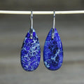 Natural Sea Sediment Teardrop Earrings Gemstone Dangle Earrings 18k Gold Plated Needle Imperial Jasper Stone Drop Earrings