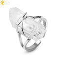 CSJA Irregular Natural Stone Silver Color Wire Wrapped Crystal Pillar Open Ring for Women G455
