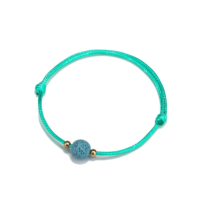 AA016351 Colorful Volcanic Stone Lava Rock Beads Rope Bracelet Wax Thread Braided Round Stone Beaded Bracelet for Women Jewelry