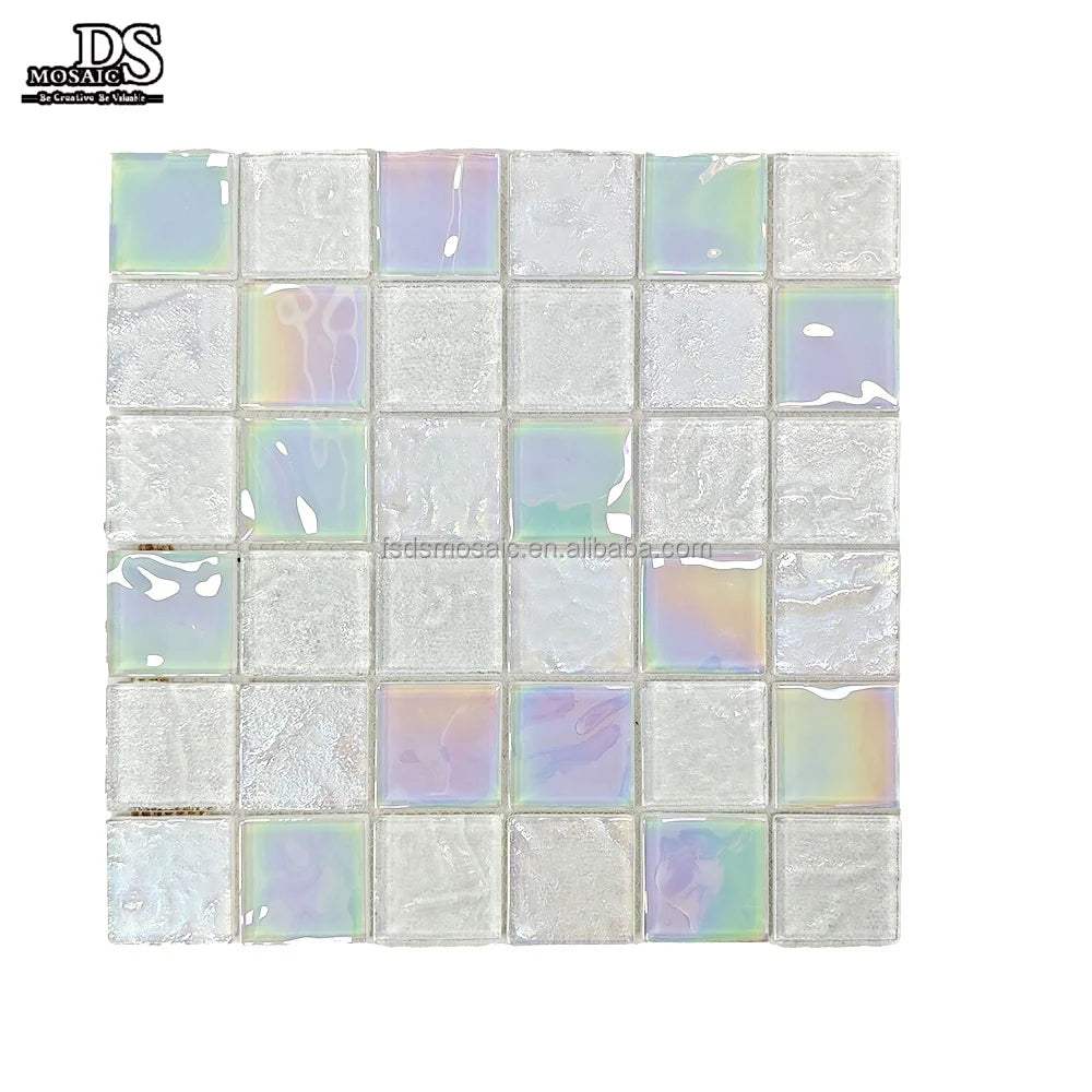 Iridescent Tile Rainbow White Color Glass Mosaic Tile for Swimming Pool Design