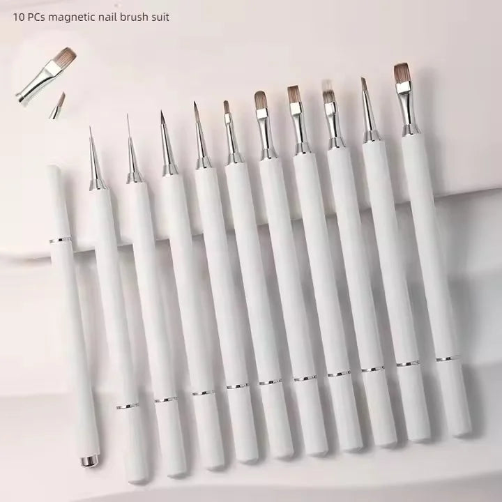 White Magnetic Nail Pen Brush UV Gel Nail Art Brush Set Nail Liner Brushes for Precision Painting Design Manicure Tool