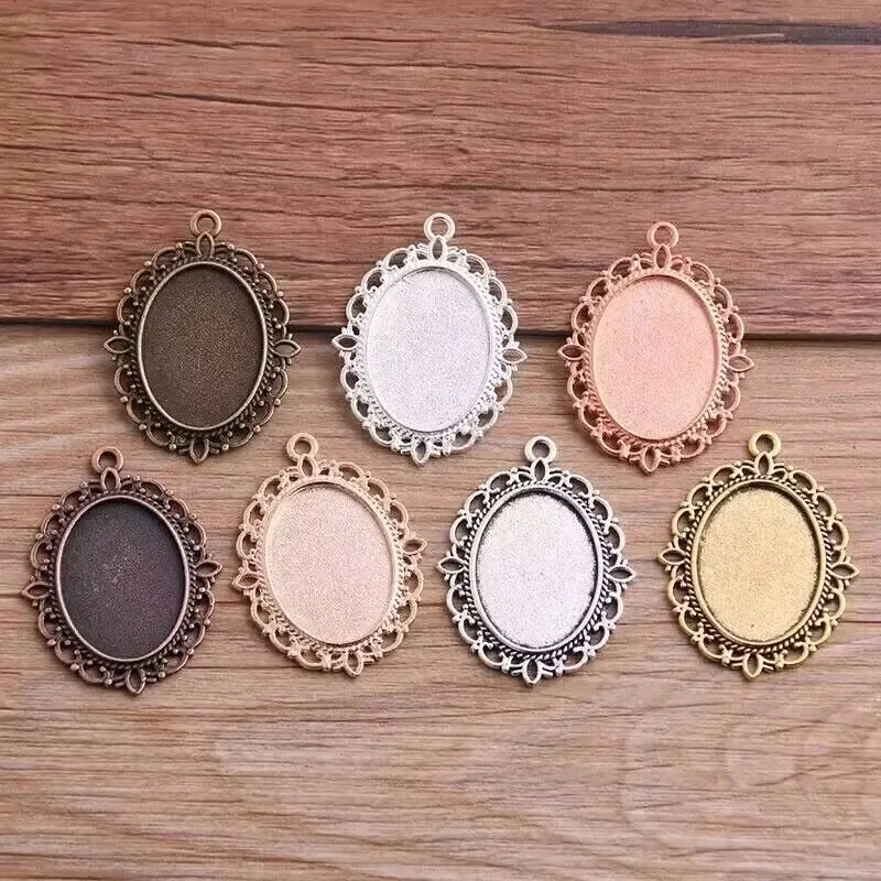 Oval Pendant Base Setting Glass Cabochons Cameo for DIY Jewelry Making Pendants Blank Tray Bezels