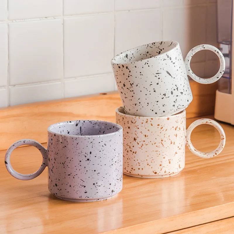 Solhui Nordic Ceramic Coffee Speckled Ink Mugs and Cups With Ring Handle