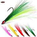TAKEDO SZ067 SZ068 5PCS/BAG High Carbon Steel Fishing Hook 3D Eye With Feather Round Hook Jigging Assist Hook