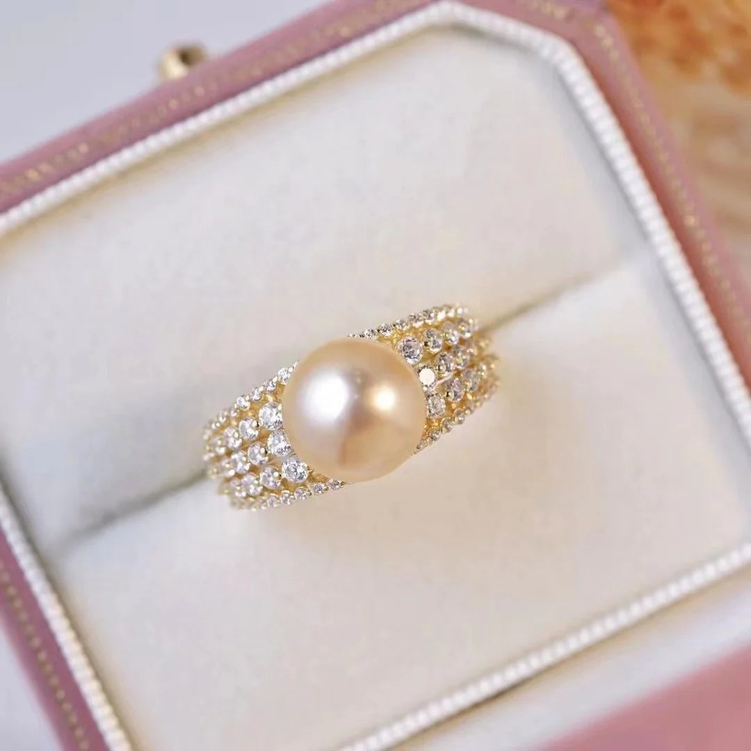 R1215 10-11mm Natural Freshwater Pearl Ring Accessory 925 Sterling Silver Adjustable Size Engagement Jewelry Ring for Women