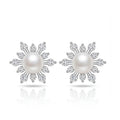 New Arrival 925 Fine Sterling Silver Snowflake Freshwater Pearl Stud Earrings Jewelry for Women
