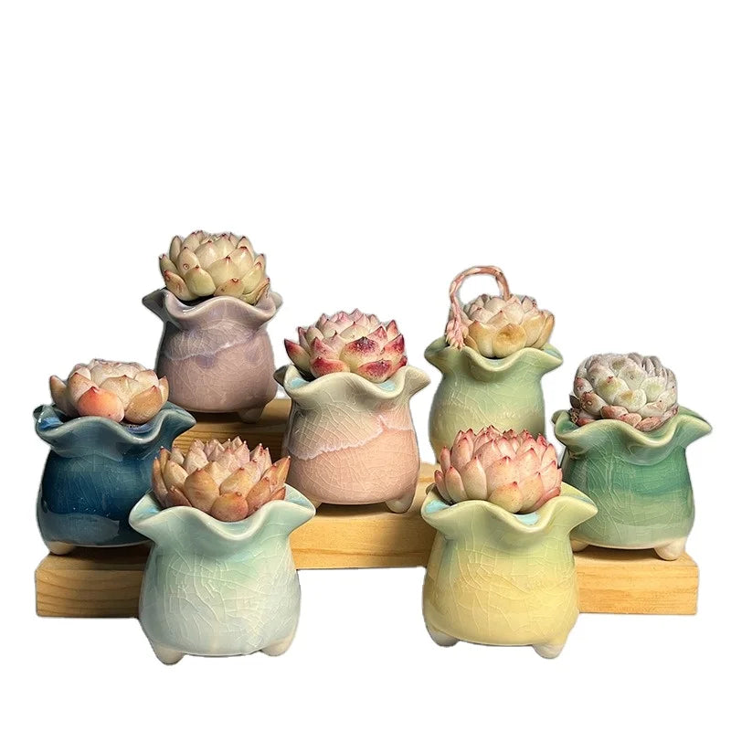 Wholesale Cheap Simple Ice Crack Flow Glaze Creative Small Flower Pot Cute Korean Succulent Pots