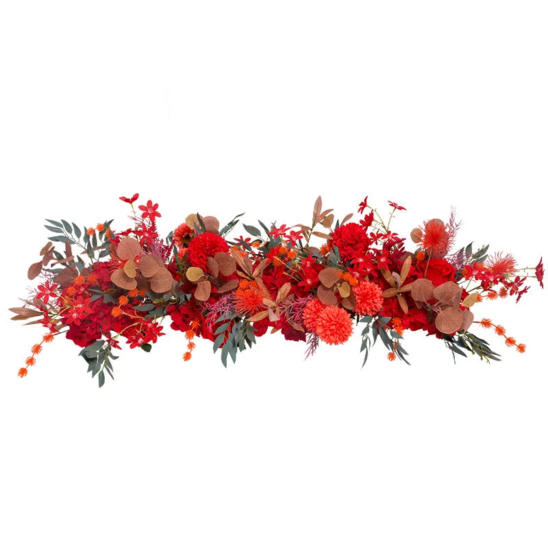 Silk Red Yellow Rose Artificial Flower Runner for Party Wedding Backdrop Decorations Table Runner 1m Road Leading Flower Row