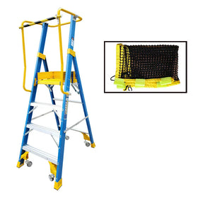 FRP 4-Step Foldable Ladder with Wheels 2m Blue Modern Design for Outdoor Use 150kg Load Capacity