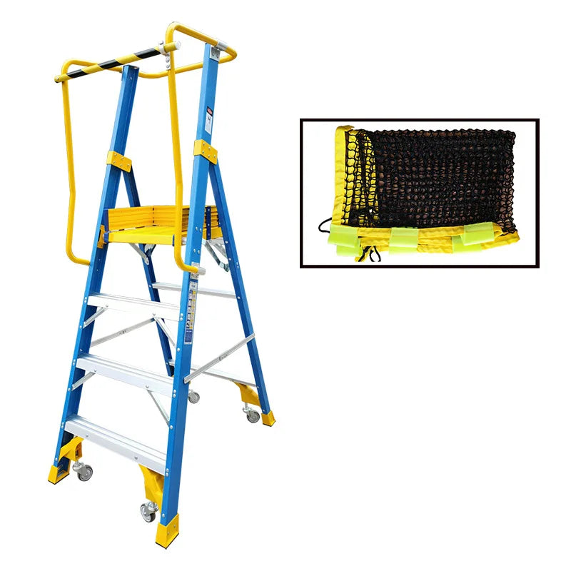 FRP 4-Step Foldable Ladder with Wheels 2m Blue Modern Design for Outdoor Use 150kg Load Capacity