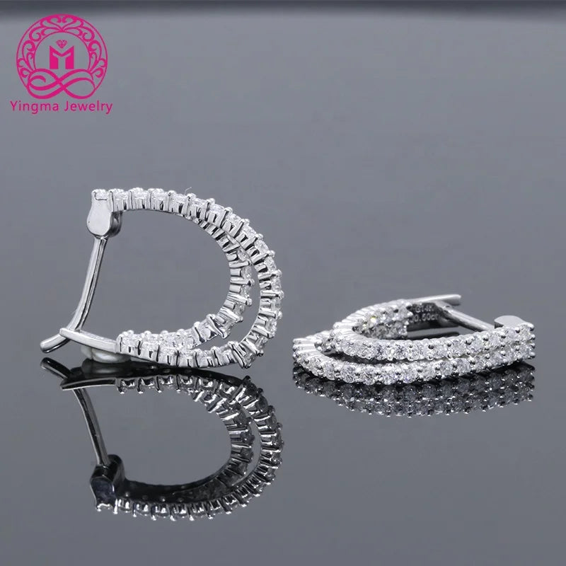 European Fashion Jewelry for Women Fast Delivery 14k Solid Gold Hoop Earrings with White Gold Moissanite Diamond