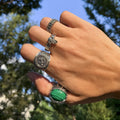 Retro Fashion Chunky Rings Jewelry Green Malachite Skull Design 4 Pieces Knuckle Ring Set for Mens Gift