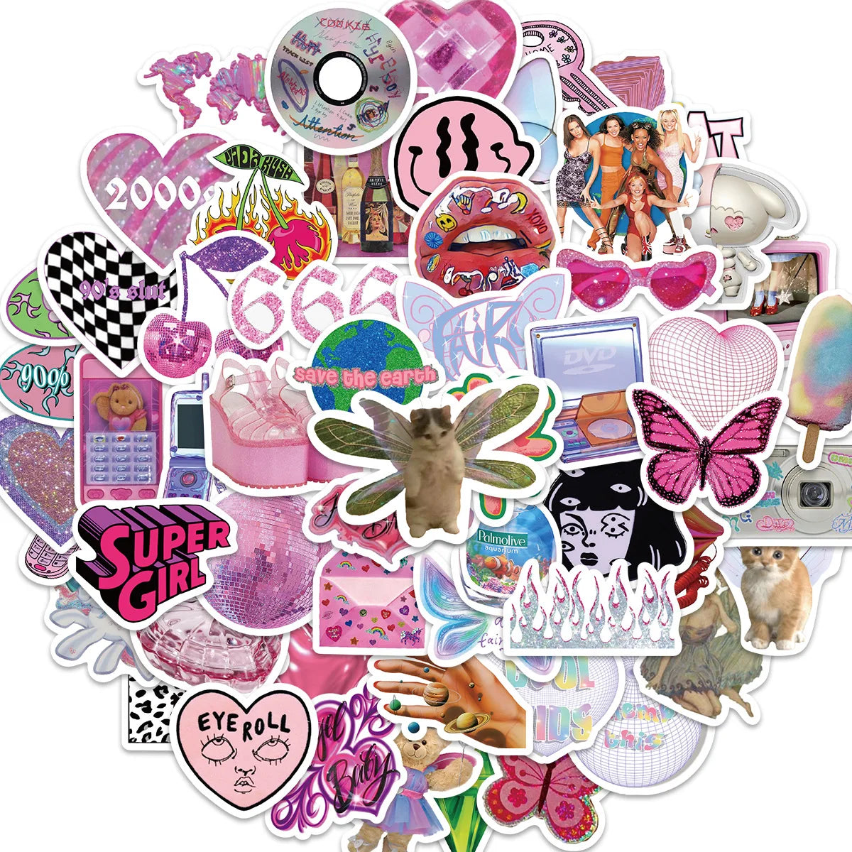 58Pcs Y2K Pink Aesthetic Retro Girl Graffiti Stickers for Scrapbook Bottle Decor Fashion Coquette Stickers