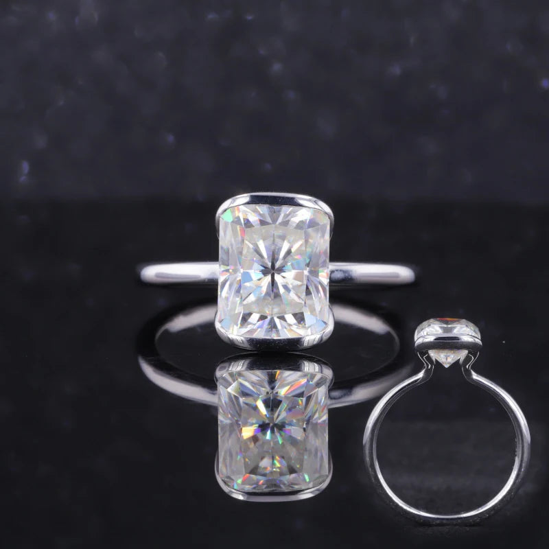 Moissanite Jewelry 8*10mm Radiant Cut Moissanite Stone 10k White Gold Solitaire Engagement Ring
