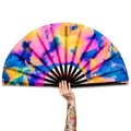 Custom Printed UV Reflective Bamboo Rave Hand Fan Handheld Folding Clack Fans for Party Festivals Dance