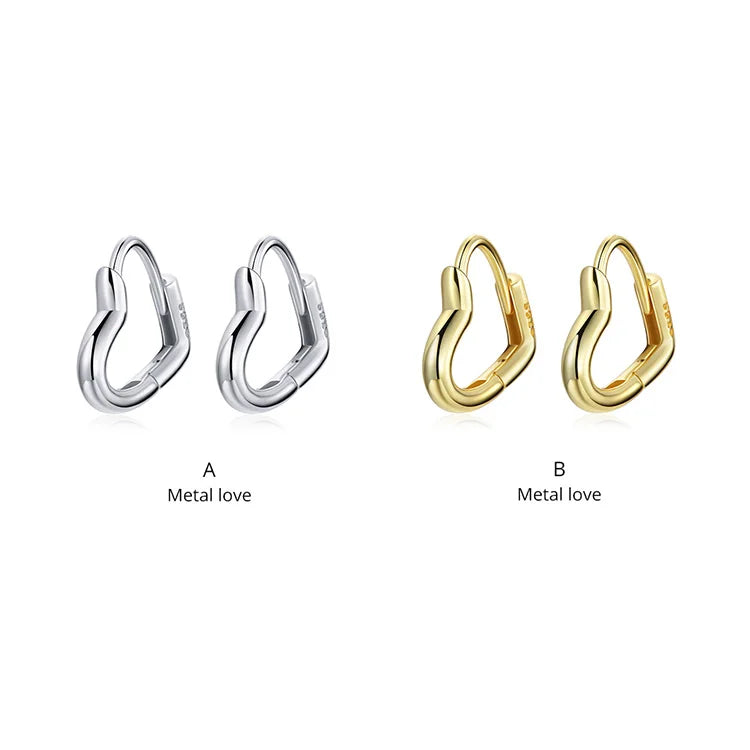 Simple Retro Heart Buckle Earrings 925 Sterling Silver Gold Plated Huggie Hoops Minimalist Vintage Jewelry for Women SCE1174