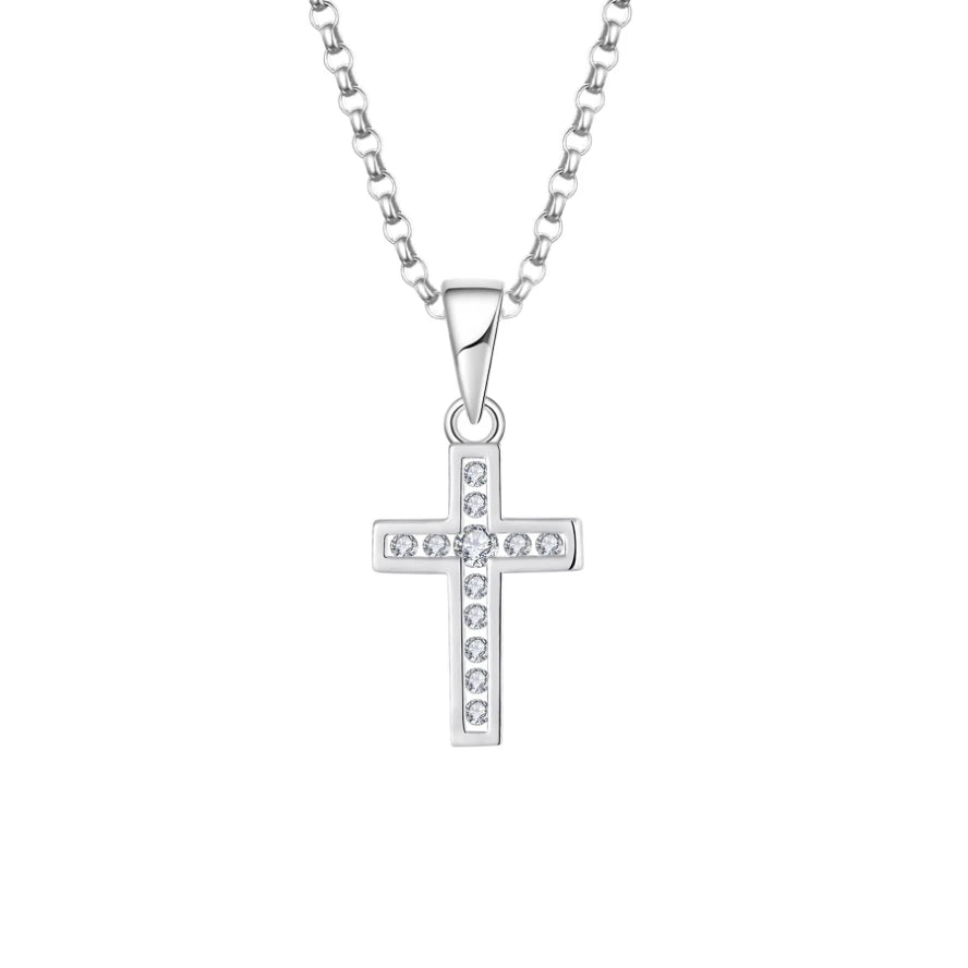 YILUN 925 Sterling Silver Cross Pendant Necklace Rhodium Plated Cubic Zirconia Stones Fashionable Religious Jewelry for Women