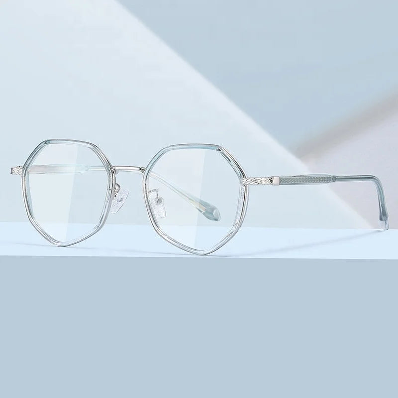 Jiuling Eyewear Prescription Glasses Gradient Colors Tr90 Metal Frame Spectacles Anti Blue Ray Polygon Frame Optical Glasses